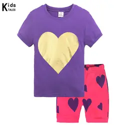 Новое поступление летние детские вещи для сна с коротким рукавом девушки любят пижама в сердечко детские пижамы с персонажами из
