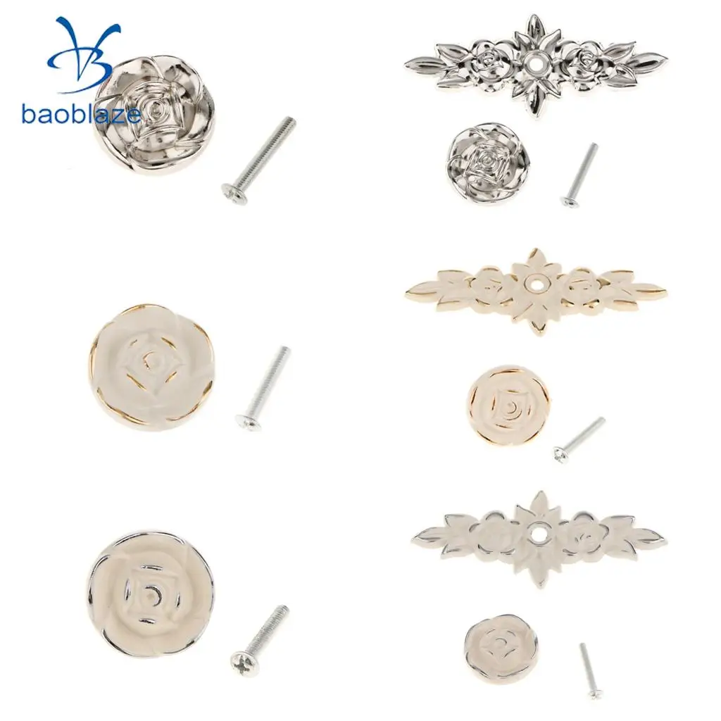Baoblaze Elegant Flower Rose Pull Knobs Handles for Door Kitchen Dresser Cabinet Drawer Cupboard Wardrobe Door