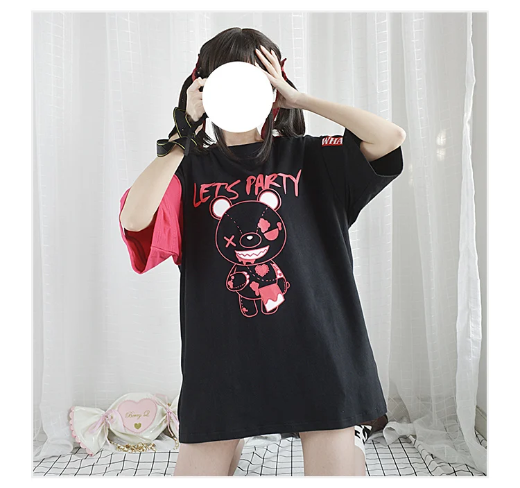 

Style Japanese Cool Girls New Violent Bear Short-sleeved T-shirt for Loose Female Summer in 2019 MY-T4