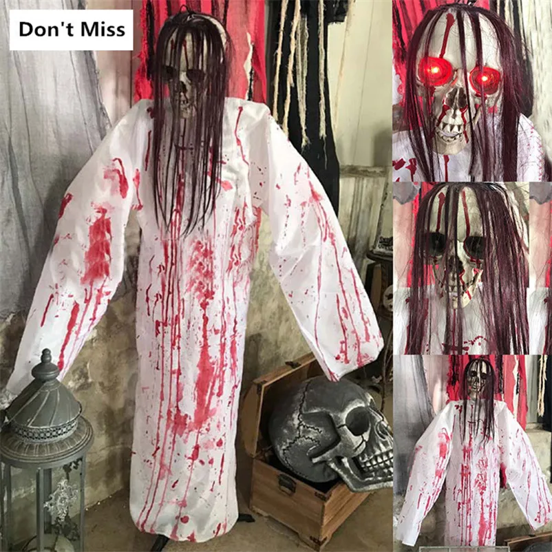 

Halloween Bloody Hanging Ghost Skull Ghost Haunted House Tricky Props Frighten Glowing Eyes Cadavers Hanging Bloody Demon Witch