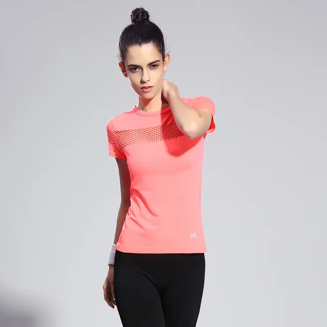 Detector Women Quick Dry Short Sleeve Running T-shirt Fitness Gym Tops Mesh Patchwork Clothing Sport Yoga T-shirt Camisetas