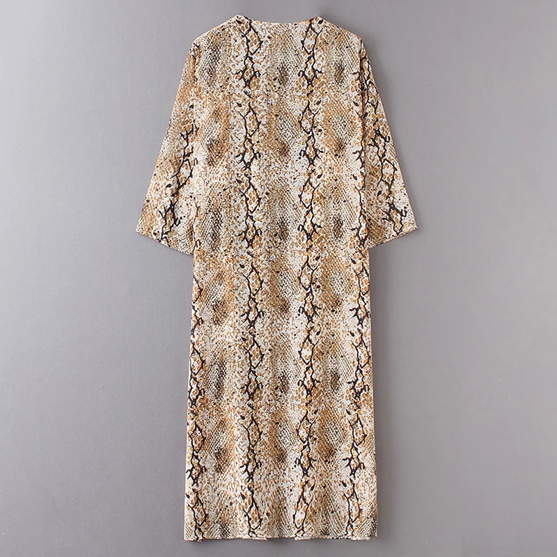 2019 Summer Long Kimono Cardigan Women Snakeskin Printed Chiffon Cardigan Cover Ups Beach Boho Blouses Outwear Maxi Coverups