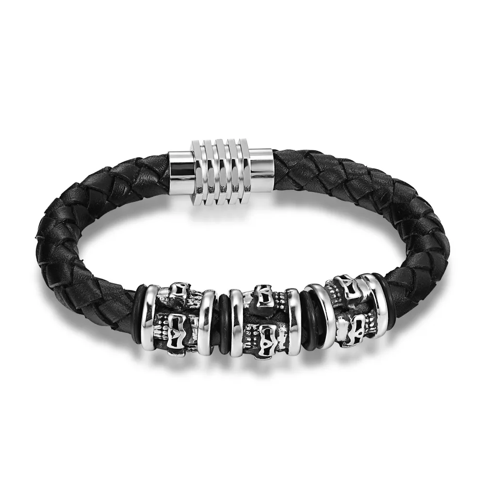 XQNI плетеный браслет, не выцветающая веревка, цепочка, черные браслеты из натуральной кожи, аксессуары в виде скелета для мемориального подарка, скидка