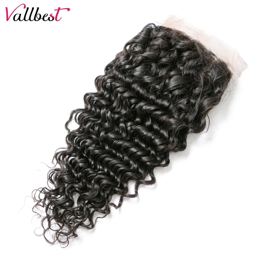 Vallbest бразильские глубокая волна Кружева Закрытие remy волосы человеческие волосы пучки с 4X4 натуральный черный часть 120% плотность