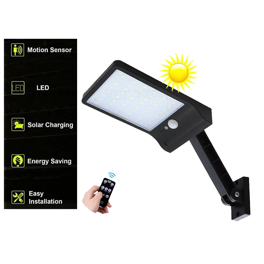 

remote control rotate bracket solar street light 48 LED Solar Light Three Modes Black White Waterproof Outdoor Garden Wall Fence