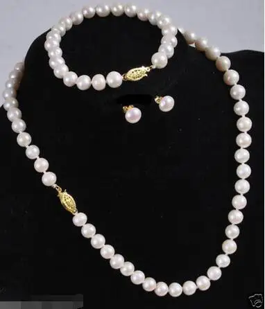 

Wholesale price 16new ^^^^6-7MM White Freshwater Cultured Pearl Necklace Bracelet Earring Set AAA