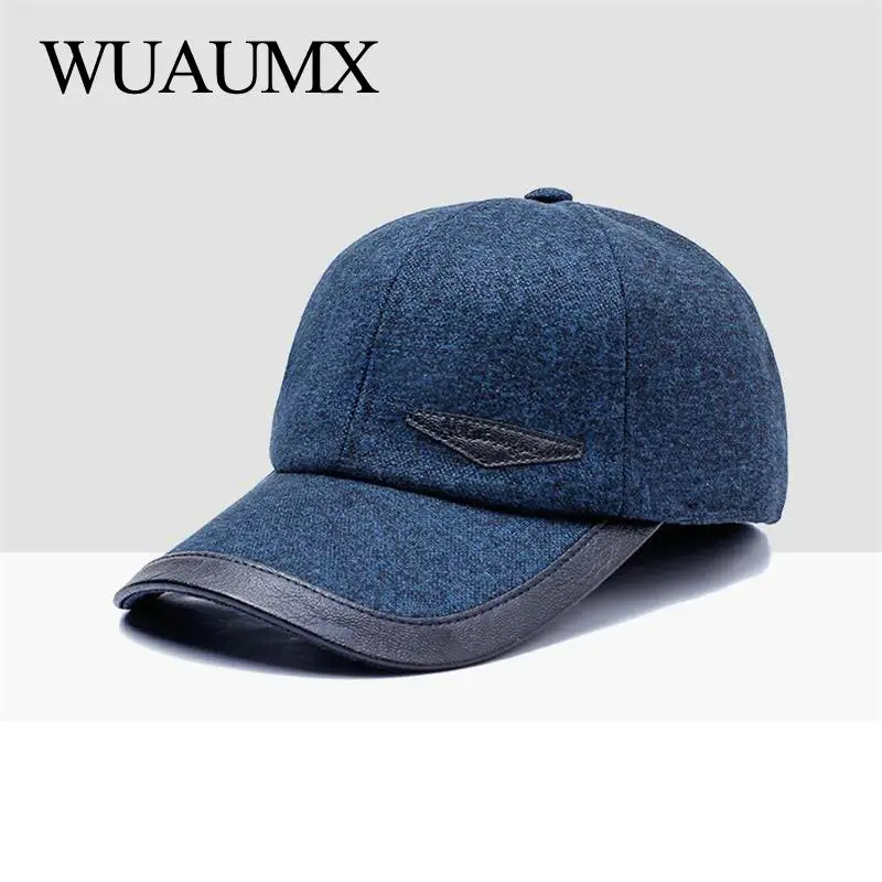 

Wuaumx Luxury Brand Fashion Earflaps Cap Men Autumn Winter Baseball Caps Male Warm Earmuff protection Dad Hats Casquette homme