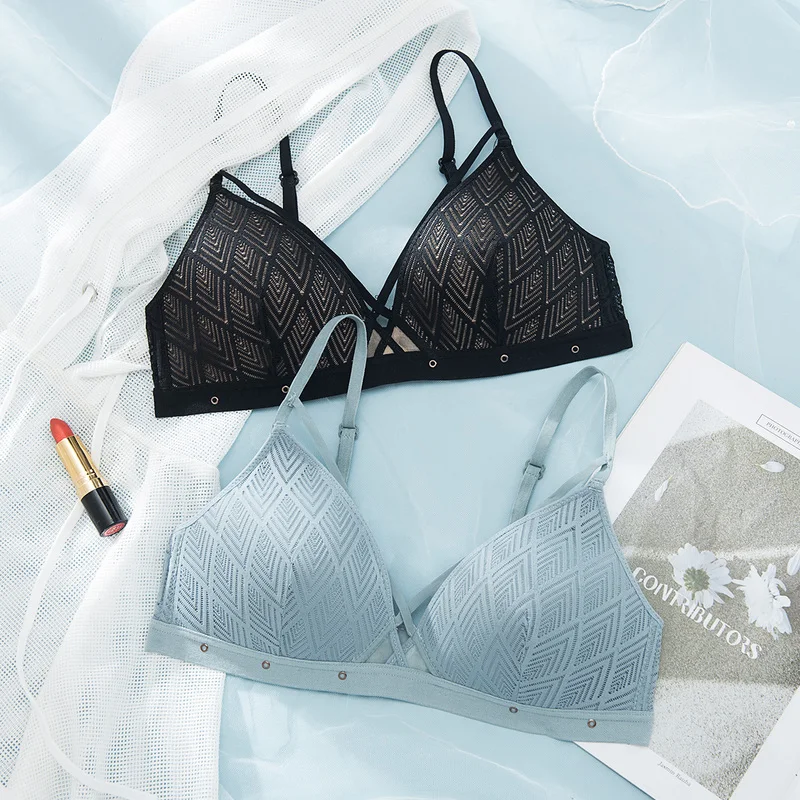 

Roseheart Women Fashion Purple Blue Sexy Lingerie Wireless Bra Sets Lace Cut Out Cotton Panties Briefs Women Underwear Lovely