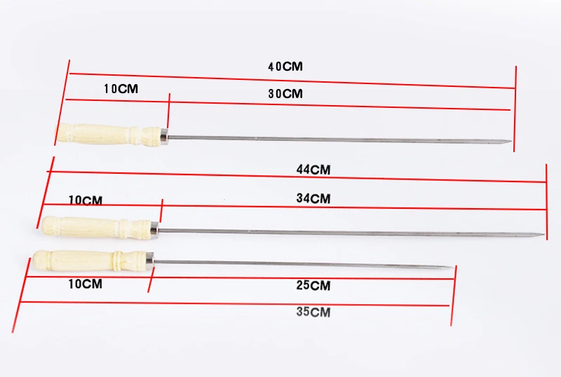 Плоские шашлыки для барбекю, жареное мясо, с деревянной ручкой, длинные палочки для гриля, для кемпинга, барбекю, инструменты из нержавеющей стали, 10 шт