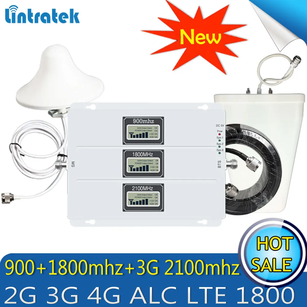 Lintratek GSM DCS WCDMA 900 + 1800 2100 трехдиапазонный мобильный усилитель сигнала 2G 3G 4G LTE