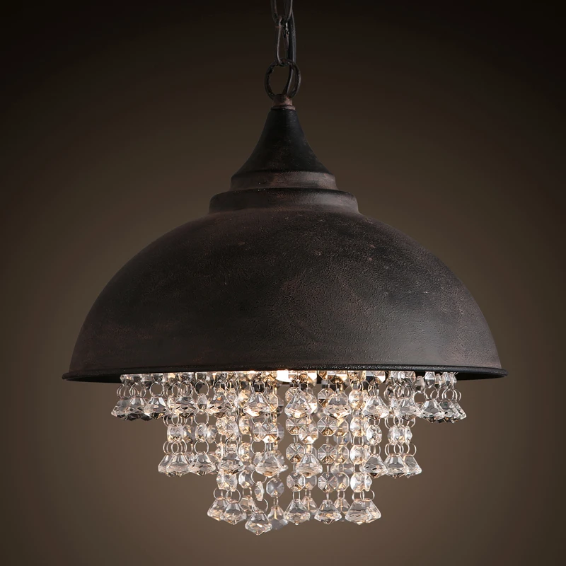 

loft contemporary E27 crystal lamp black led crystal ceiling lamp vintage iron crystal chandelier light