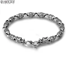 Ручной работы 925 Серебряный Тибетский дракон шесть слов пословица бисерный браслет 925 пробы буддийский ОМ мантра дракон браслет