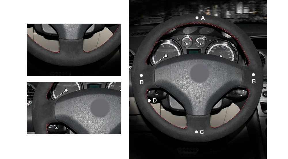 POUR PEUGEOT 407 perforé noir véritable Cuir Véritable Volant Housse Rouge S
