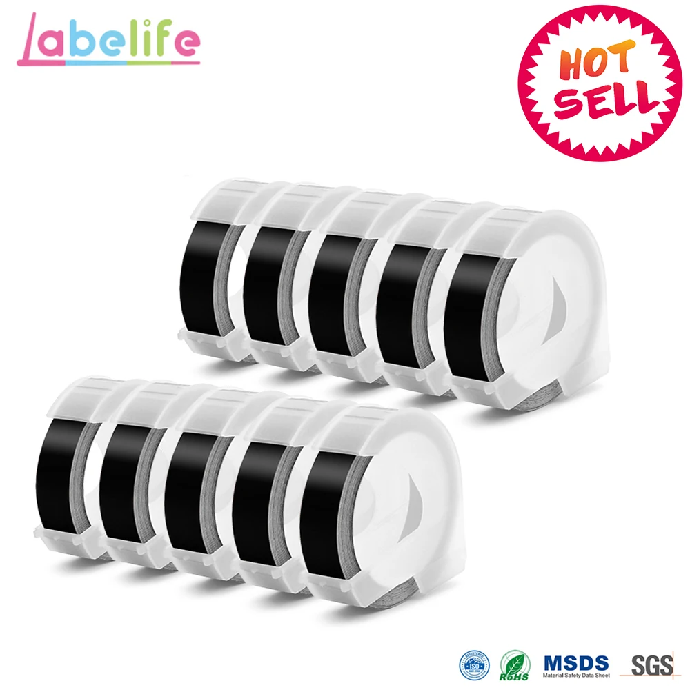 

Labelife 10pcs 9mm *3m Dymo 3D Plastic Mixed Color Embossing Tapes for Embossing Label Makers DYMO 1011 1610 1595 15447