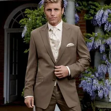 Новое Поступление Коричневый 3 Шт. Жених Смокинги Лучший Мужские Костюмы(Куртка+ Брюки+ жилет) Однобортный Микрофибры формальный Повод Костюм