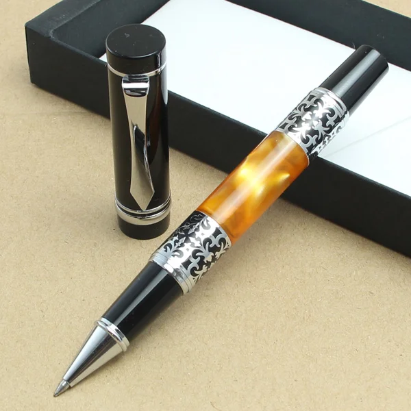Шариковая ручка BOOKWORM 675 Серебряный цветок Янтарный целлюлоид/Ручка-роллер