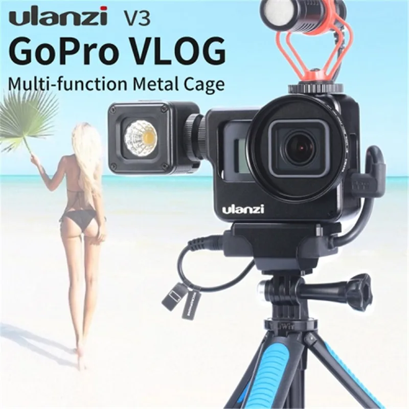 

Ulanzi V3 Vlogging Metal Cage Case for GOPRO Vlog Case with Cold Shoe Cold Shoe Mount for Microphone table tripod