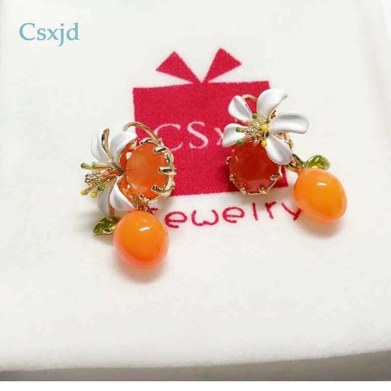 CSxjd Прованс апельсины цветок серии Эмаль Глазурь Элегантный свежий белый цветок серьги