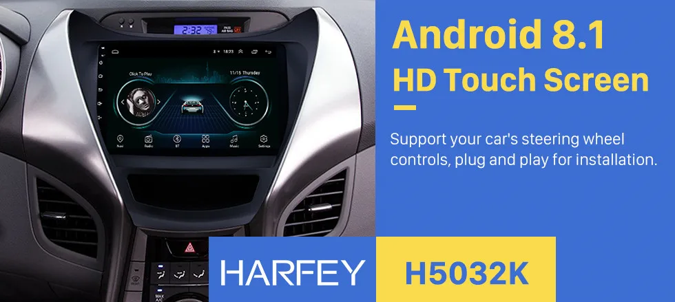 Harfey рулевое колесо управления автомобиля радио Android 8,1 для 2011 2012 2013 hyundai Elantra с музыкой USB AUX 9 дюймов gps Navi Стерео