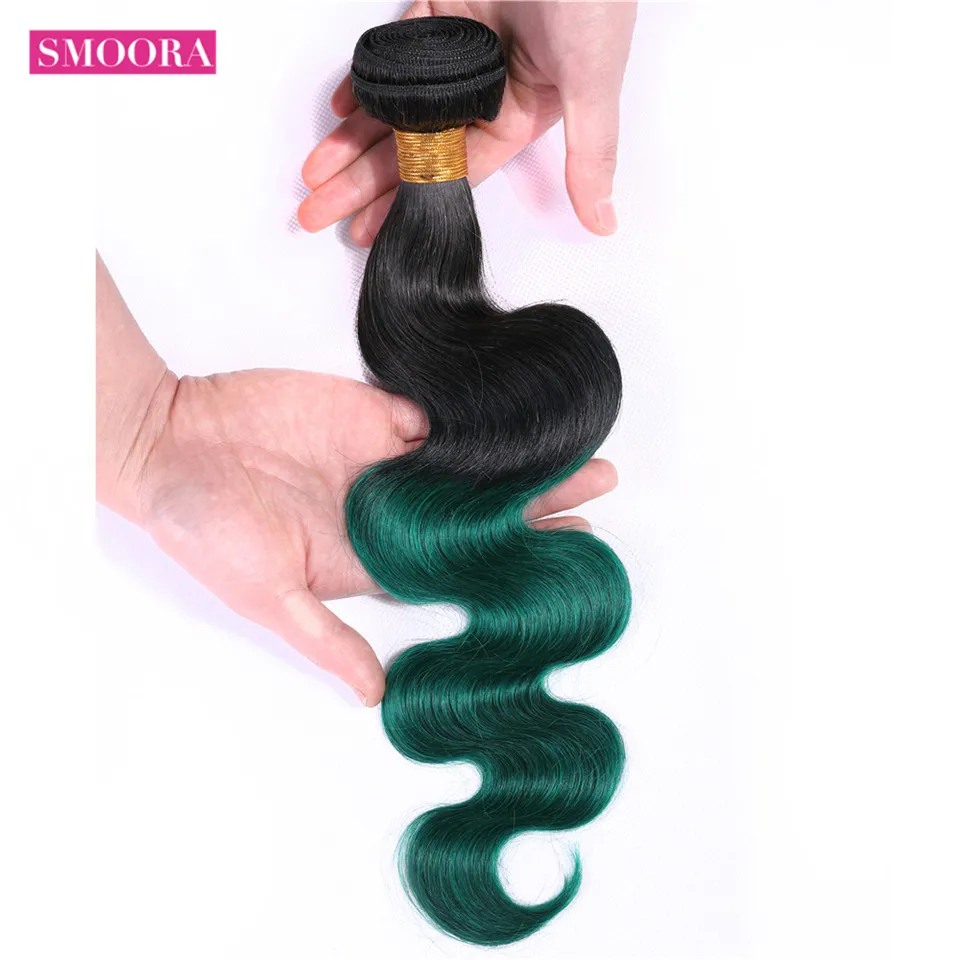 Smoora Ombre Bundles With Closure 1B/Green Two Tone Ombre Human Hair Weave Brazilian Body 3 Bundles Hair With Closure Non Remy Smoora Ombre Bundles With Closure 1B/Green Two Tone Ombre Human Hair Weave Brazilian Body 3 Bundles Hair With Closure Non Remy