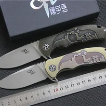 CH3504 Флиппер складной нож S35VN лезвие шарикоподшипник TC4 титановый череп узор ручка охотничий кемпинг фрукты Ножи EDC инструменты