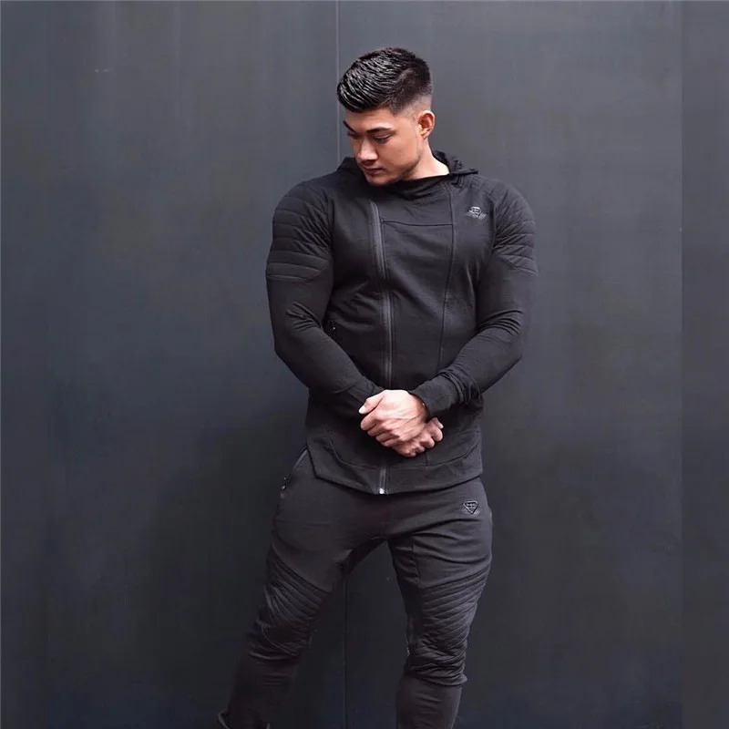 Men Running Jacket Jogging Sports Sportswear Training Fitness Exercise Gym Jacket Hoody Pocket Long Sleeve