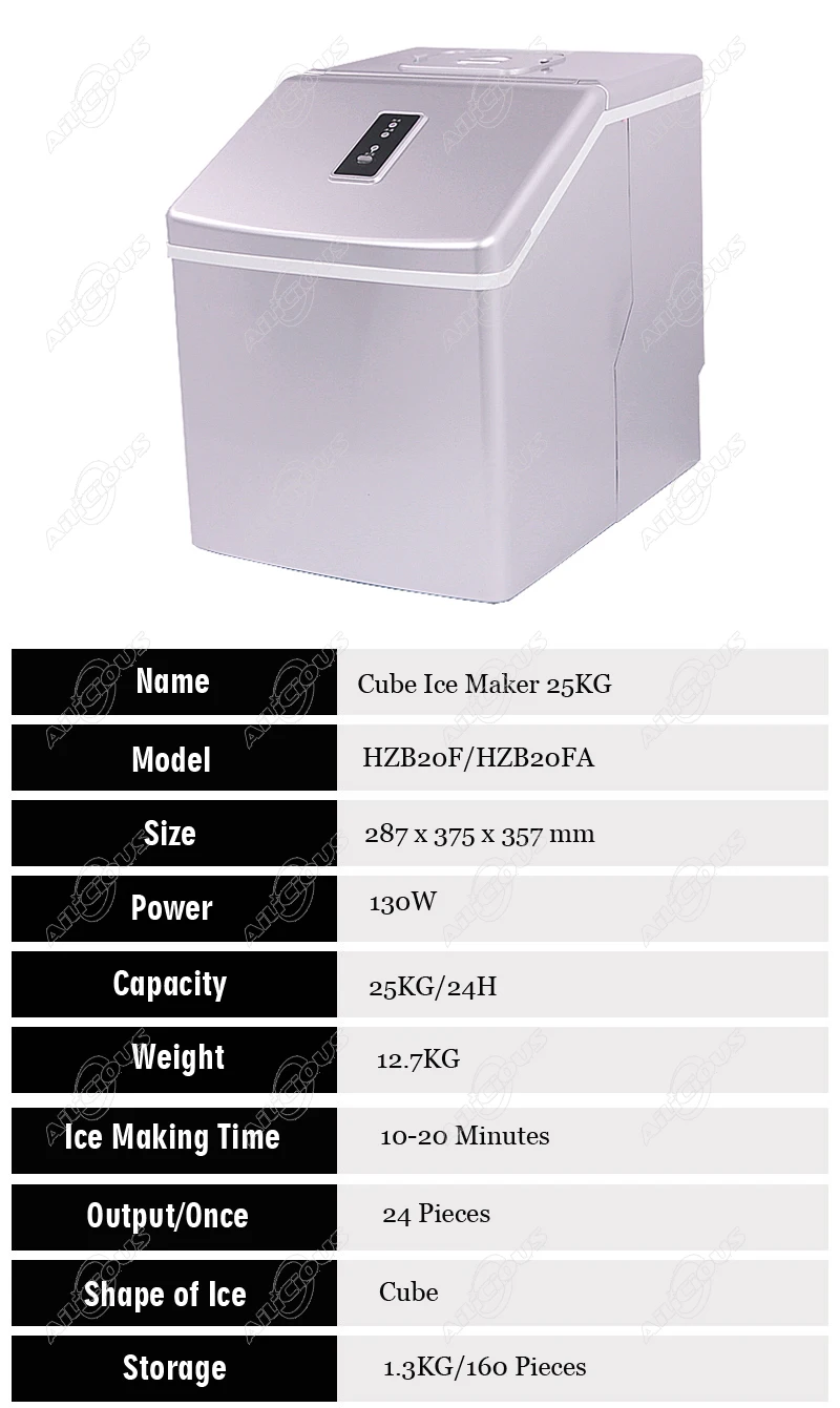 HZB20F/20FA Electric Cube Ice Maker 25KG/24H day Ice Cube Making Machine 220V 110V Small Business Home Use