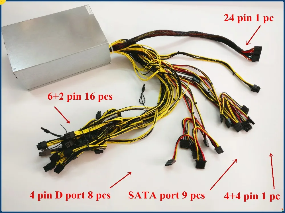 YUNHUI ETH ZCASH и т. д. Шахтер блок питания 1800 Вт 6 GPU карт 12 В 154A подходит для 6 шт. GPU карт RX 470/570 RX480/580
