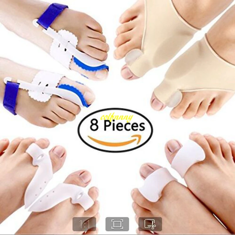 200 대/몫 8 pcs 키트 hallux valgus 교정기 정렬 발가락 분리기 중족골 부목 정형 외과 통증 완화 풋 케어 도구