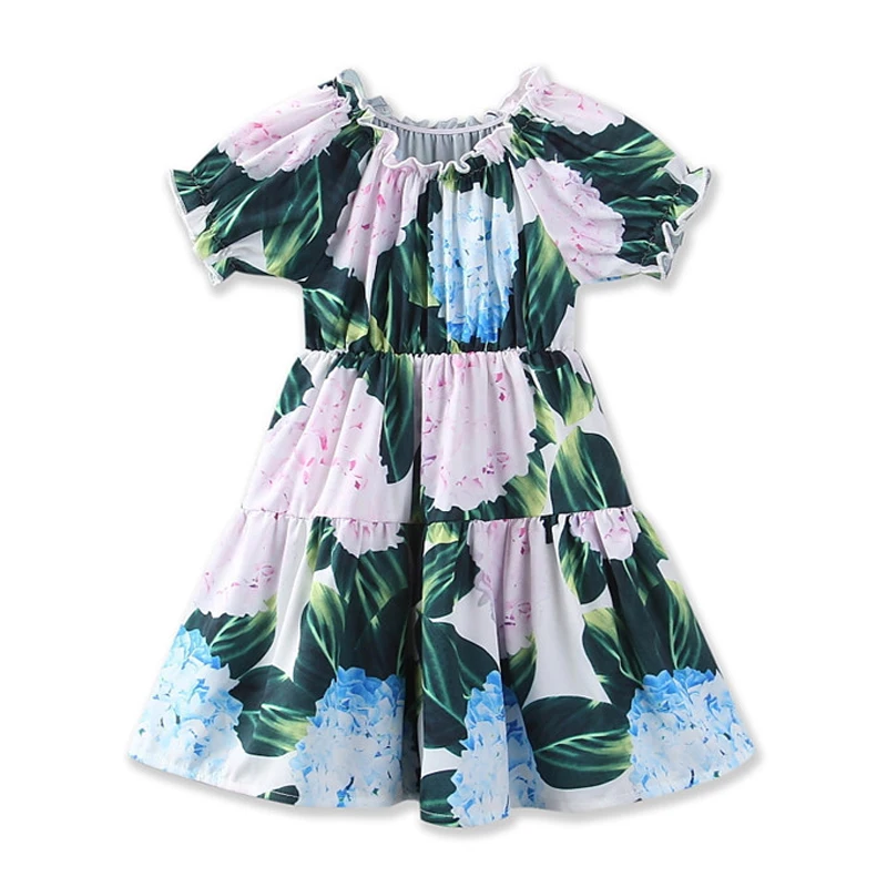 

Brand Girl Dress Summer Ruffles Full Grapes Printed Children Dress Trendy Kids Cotton Girls Clothing 2017