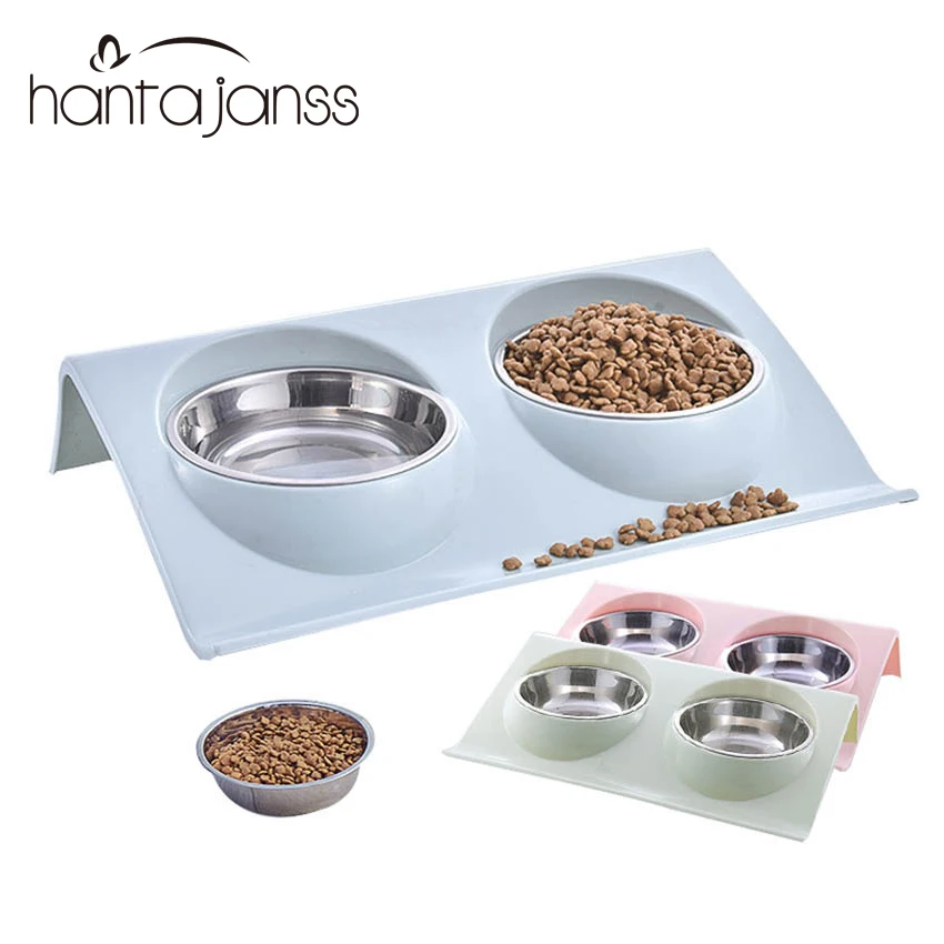 

Double Dog Bowls for Pet Puppy Stainless Steel Food Water Non Spill Feeder Pet Cats Feeding Dishes Dogs Drink Bowl
