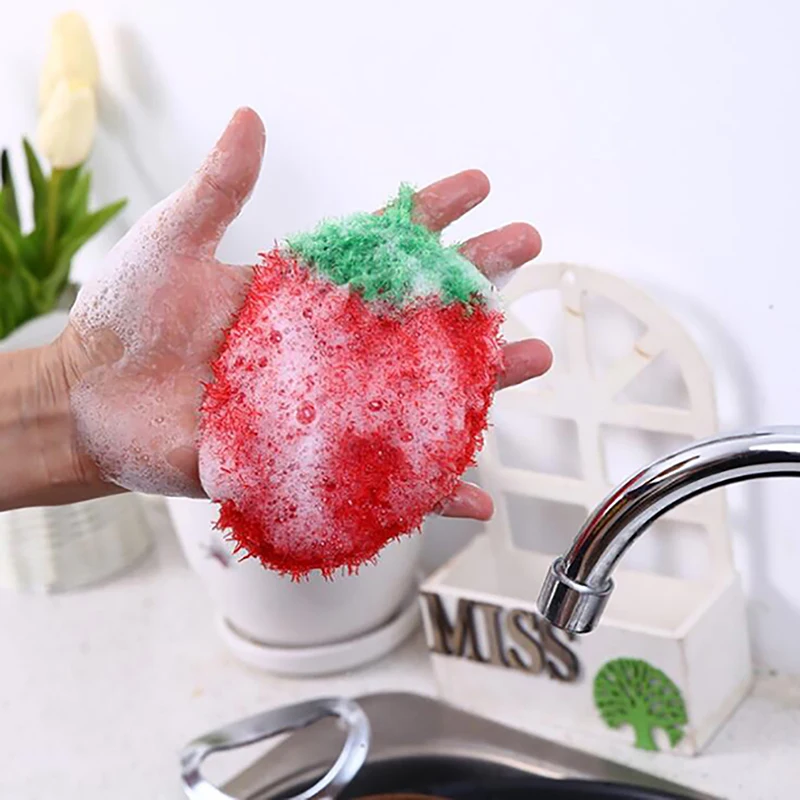 Fruit Dish Scrubber Sponge Clean Non-scratch Strawberry Home Kitchen Tool Bowl Pan Washing Cleaning Cloth Scouring Tableware | Дом и сад