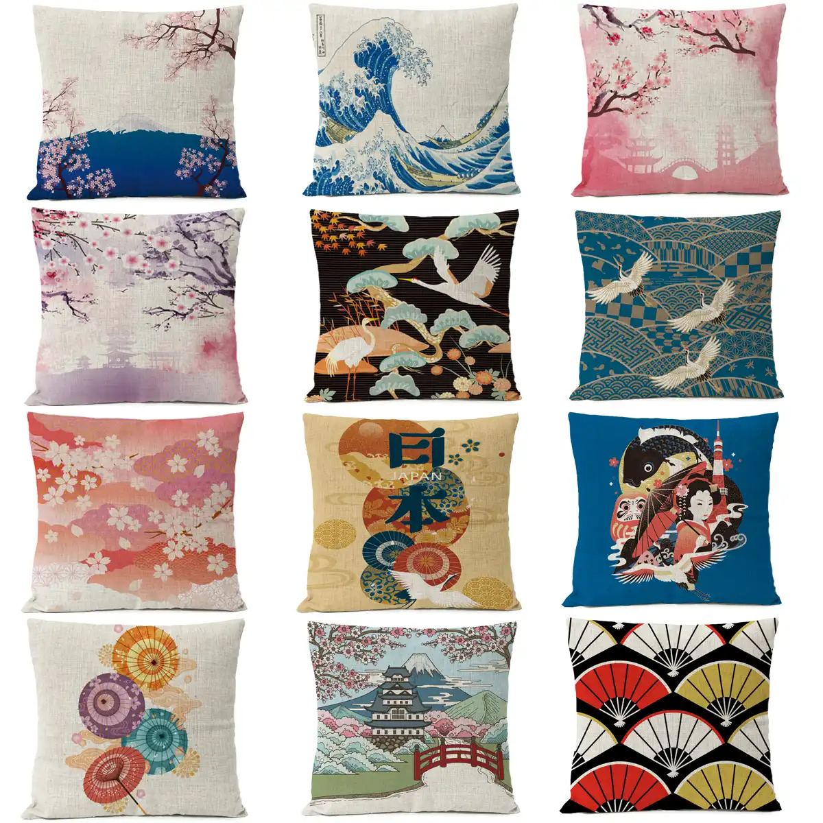 Decorative Japanese Ukiyoe Cushion Cover Throw Pillow Case Pillow Cover Square