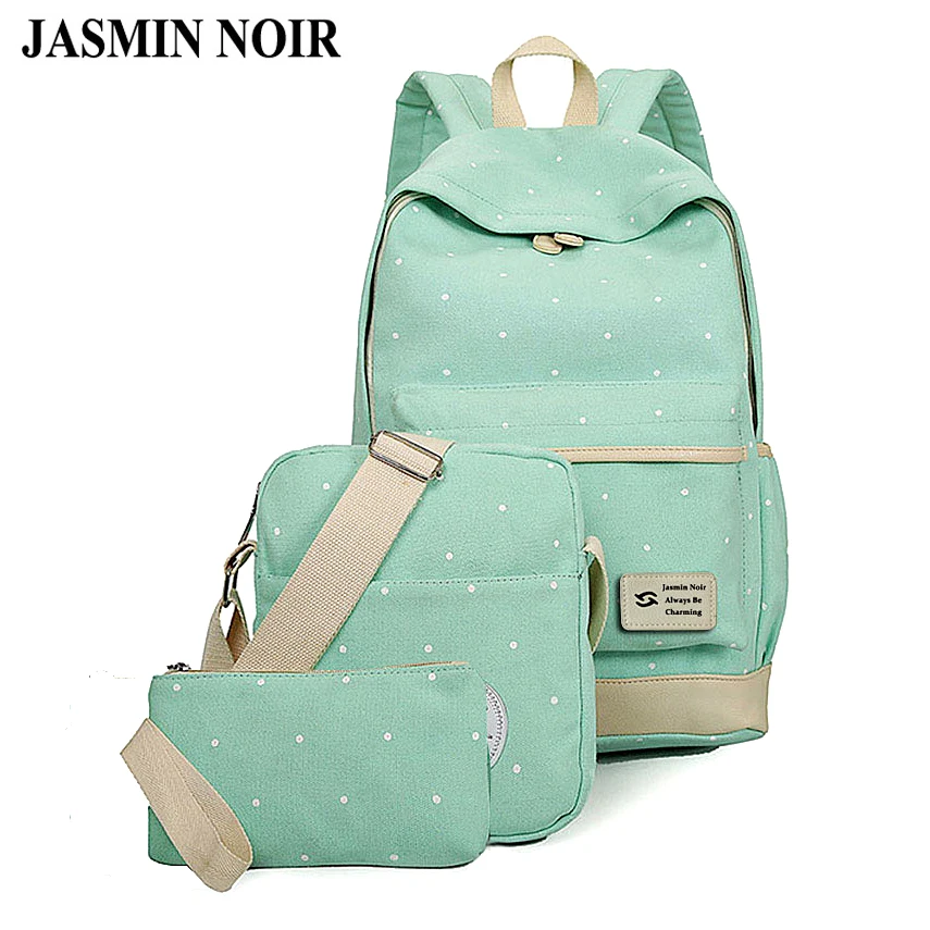 Us 17 37 55 Off Fresh Canvas Women Backpack Student Book Bag With Purse Laptop 3pcs Set High Quality Las School For Ager In