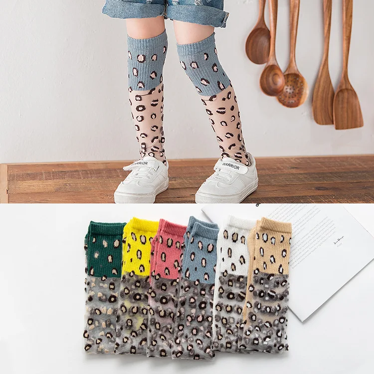 Girls Kids Knee High Socks Stripes dot Pattern Children glass Leopard Socks 6 colors for 2~10 years Baby Long Leg Warm