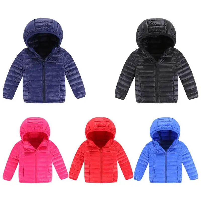 

Children's Winter Zipper Outerwear Basic Hooded Jackets Kids Long Sleeve Clothes Boys Girls Down Coat Solid Color Outwear 5-9Y