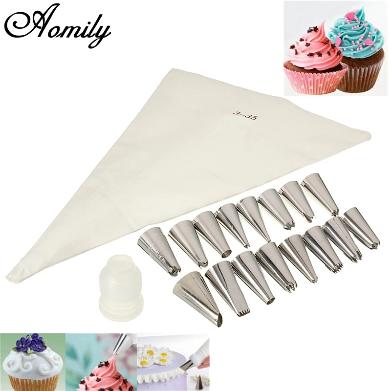 

Aomily 18pcs/Set Icing Piping Nozzles Pastry Bag Tips With Transverter Household Kitchen Bakery Cake Baking Decorating Tools Set