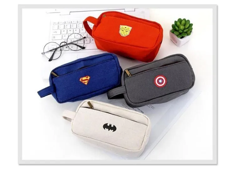 Cartoon Superhero Big Canvas Pencil Case For Boys Cute Large Pencil Box Pen Case School Supplies Stationery