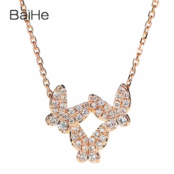 شراءBAIHE الصلبة 18K الذهب الوردي 0.29ct الماس الطبيعي زفاف المرأة العصرية الجميلة مجوهرات هدية جميلة فراشة الماس القلائد