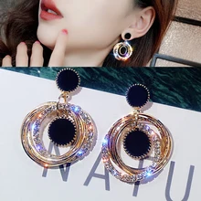 Дизайн, модный очаровательный австрийский хрусталь, черные циркониевые серьги-гвоздики, геометрические круглые блестящие стразы, большие серьги, ювелирные изделия для женщин