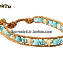 Золотые лазерные бусины зеленые бусины хрустальные кожаные браслеты для мужчин и женщин