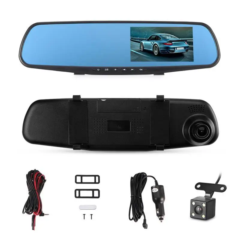 1080P Full HD автокамера 4,3 дюймов зеркало заднего вида DVR видео рекордер с двойной камерой s Поддержка обнаружения движения/g-сенсор