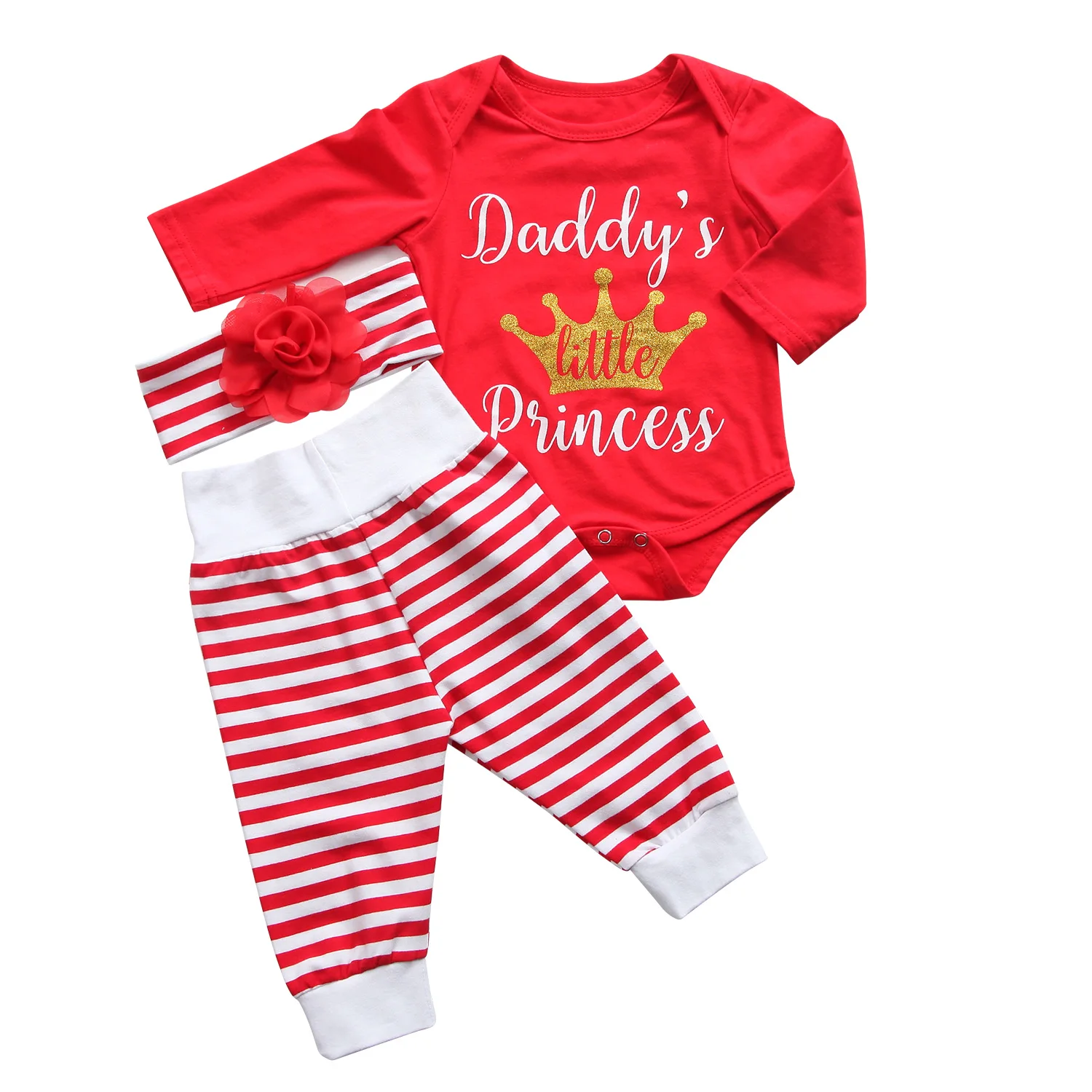 3Ps Newborn Infant Baby Daddy Girl Playsuit Jumpsuit Romper Pants