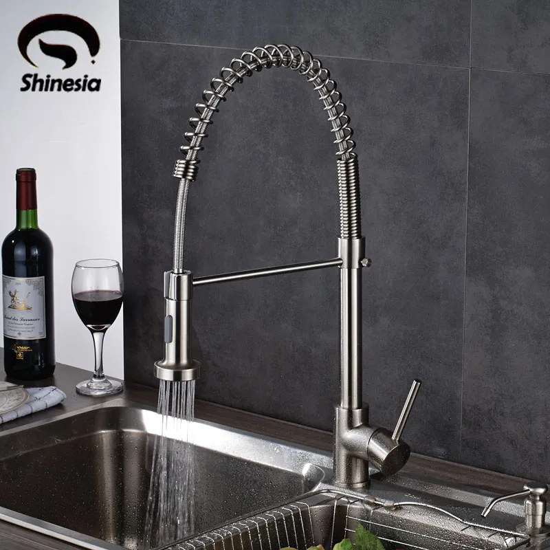 Brushed Nickel Solid Brass Pull Out Kitchen Brass Kitchen Sink Faucet 2