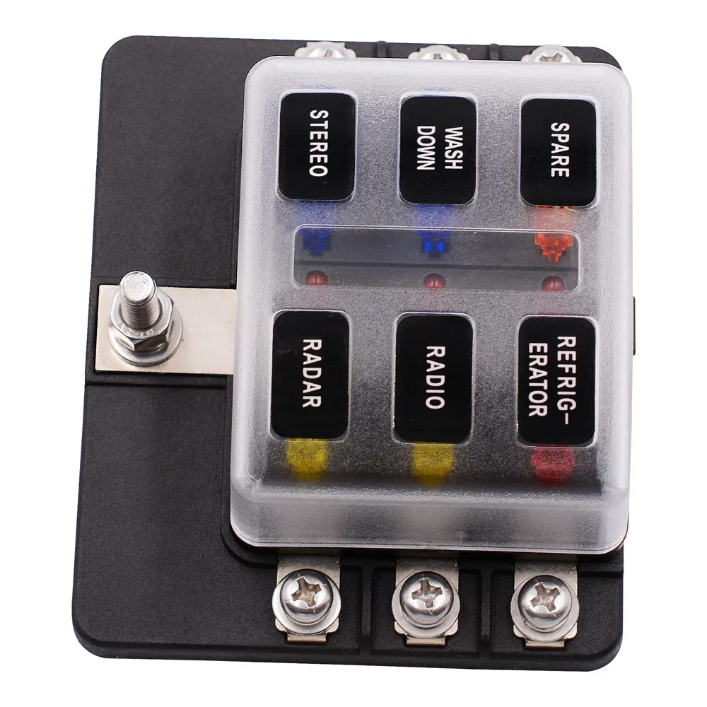 

1 In 6 Out Fuse Box LED Indicator Auto Car Holder Relay Socket Nacelle Insurance 5.22