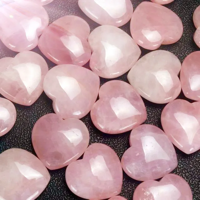 Natural Rose Quartz Heart Shaped Pink Crystal Carved Palm Love Healing Gemstone