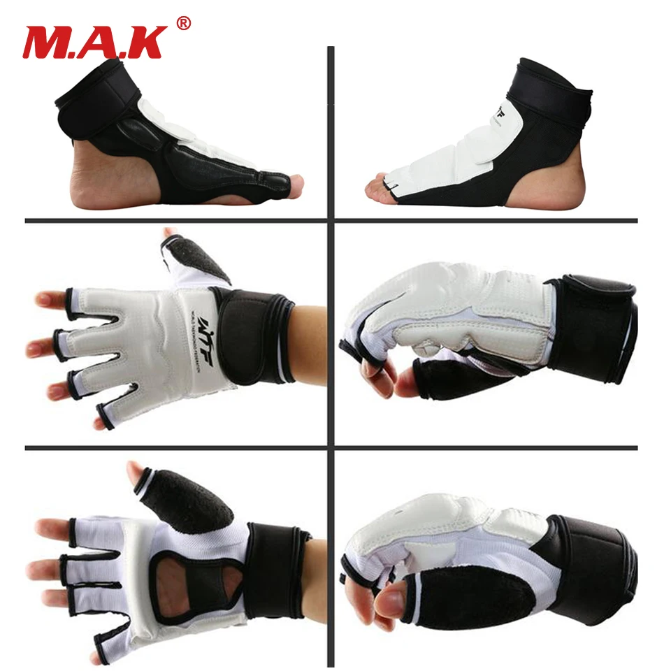 One Set MMA Black White Hands and Feet Protector Half Finger Taekwondo