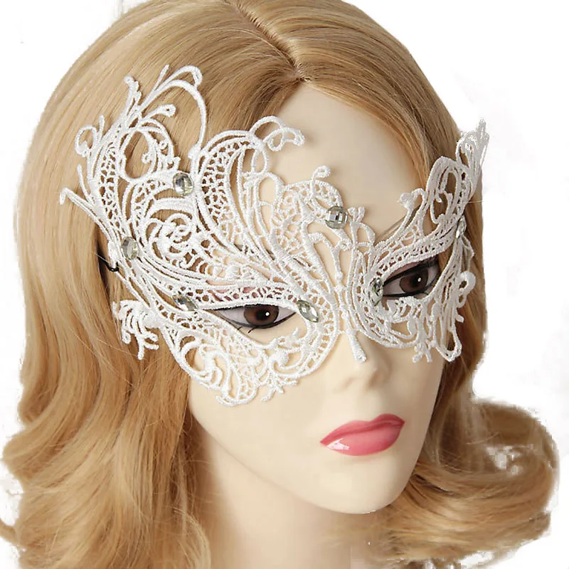 

Women Sexy Gothic Rhinestone White Lace Masquerade Face Eye MasK Hair Bobby Pins Fancy Dress Costume Ball Party Lady Accessories