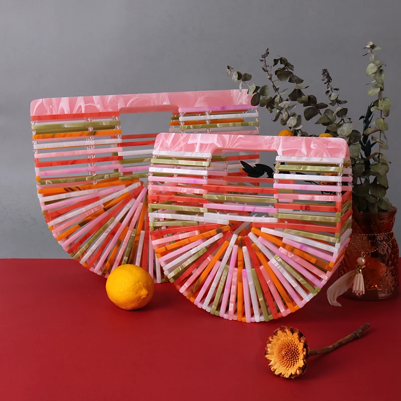 

RADISH INS Fashion Style Round Sector Acrylic Chic Summer Beach Bag Hollow Lady Basket Clutch Handbag