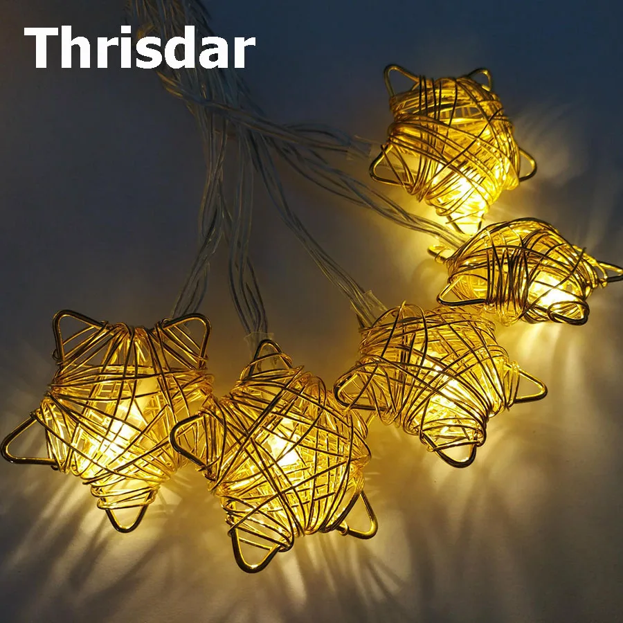 

Thrisdar 1.5M 10 Metal Star Led String Fairy Light Garland Battery Powered Heart Shape Christmas Fairy String Wedding Light